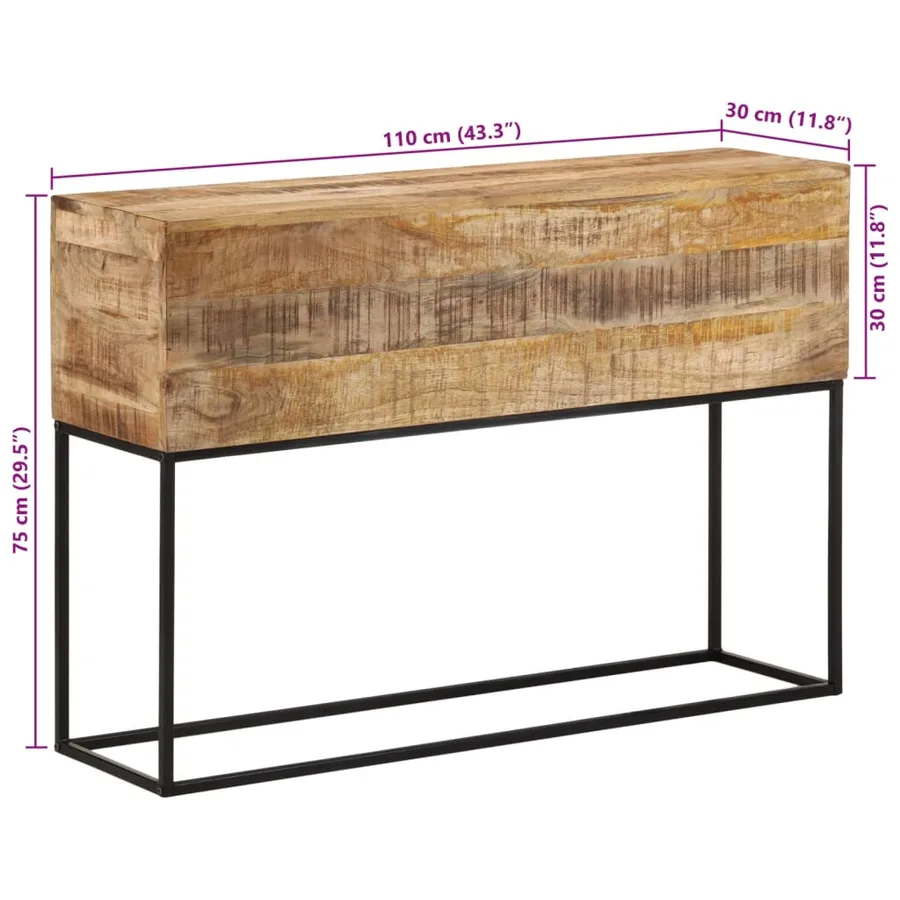 Table console 110x30x75 cm bois de manguier massif brut et fer - 8