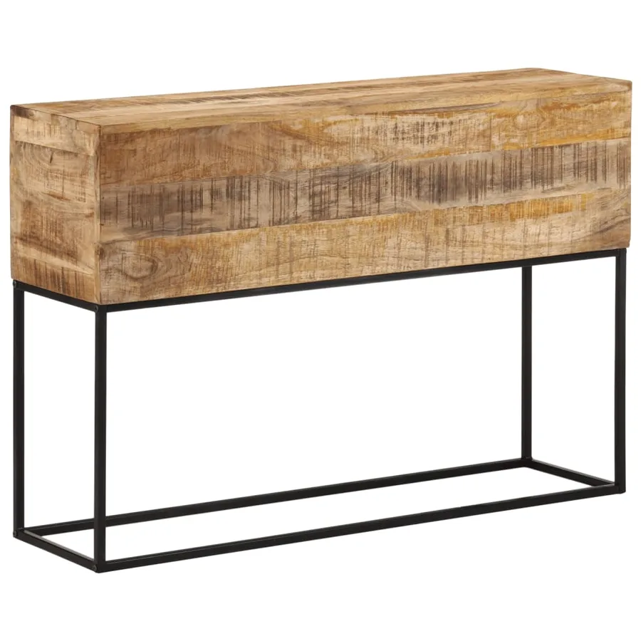 Table console 110x30x75 cm bois de manguier massif brut et fer - 9