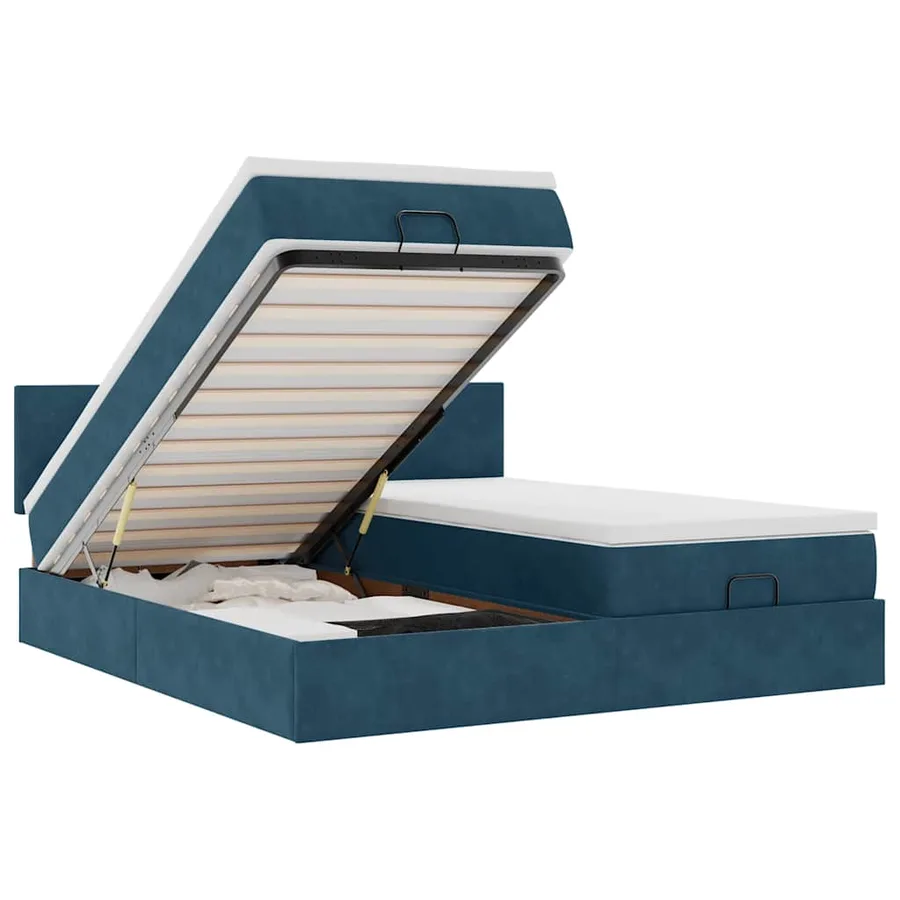 Cadre de lit ottoman avec matelas bleu foncé 180x200 cm velours - 2