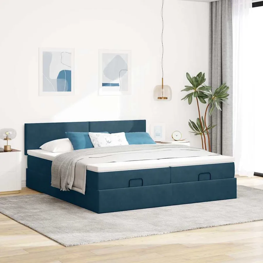 Cadre de lit ottoman avec matelas bleu foncé 180x200 cm velours - 3