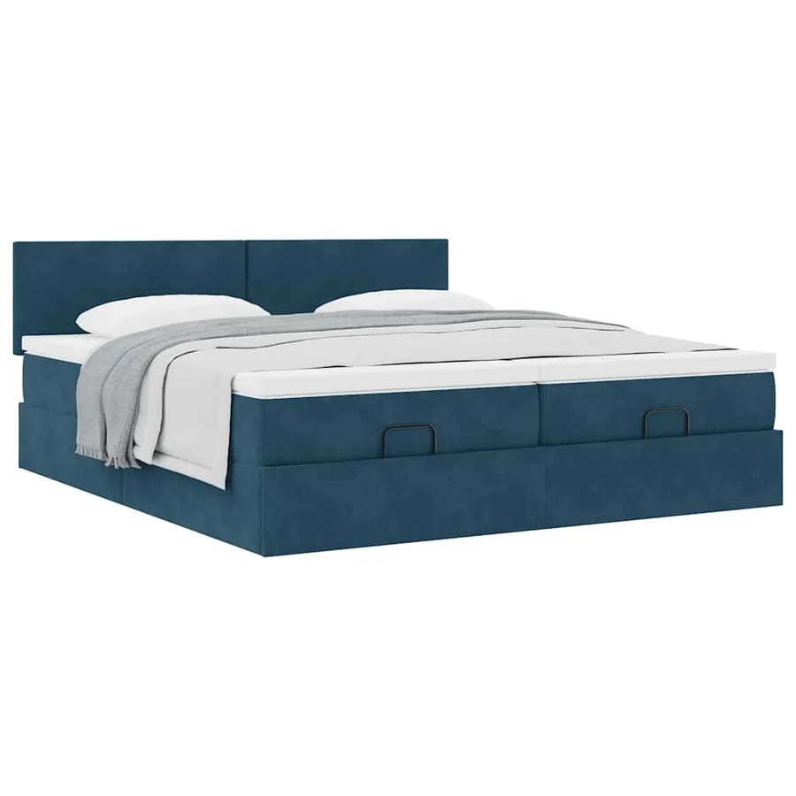 Cadre de lit ottoman avec matelas bleu foncé 180x200 cm velours - 5
