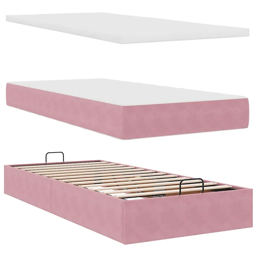 Cadre de lit ottoman avec matelas rose 90x200 cm velours - 11