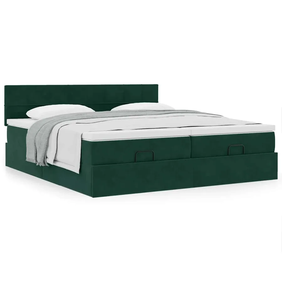 Cadre de lit ottoman avec matelas vert foncé 200x200 cm velours - 4