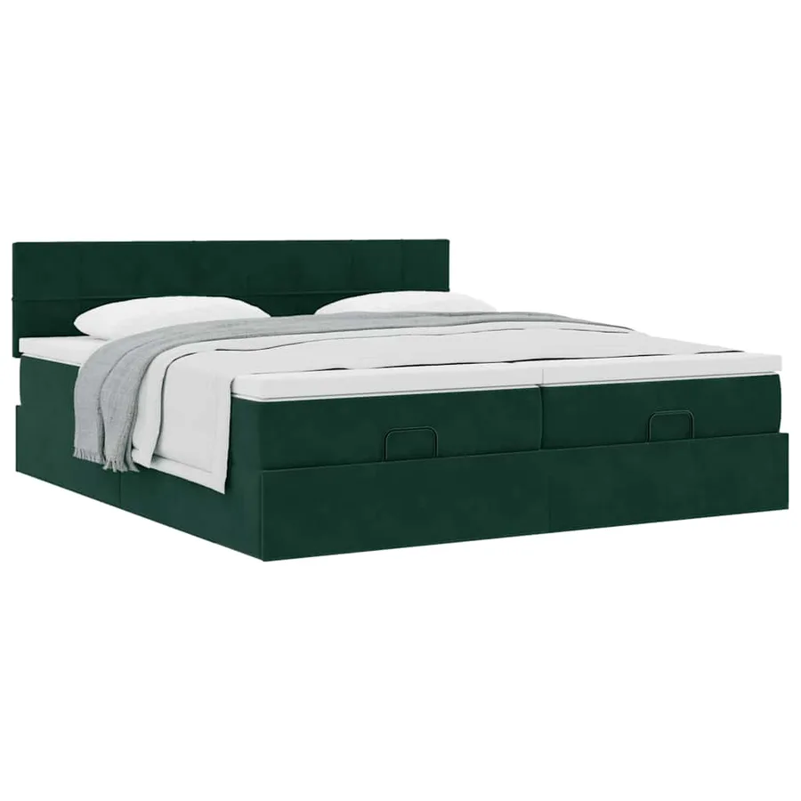 Cadre de lit ottoman avec matelas vert foncé 200x200 cm velours - 5