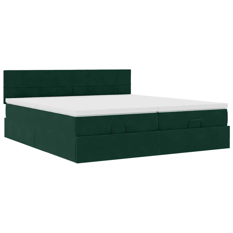 Cadre de lit ottoman avec matelas vert foncé 200x200 cm velours - 6