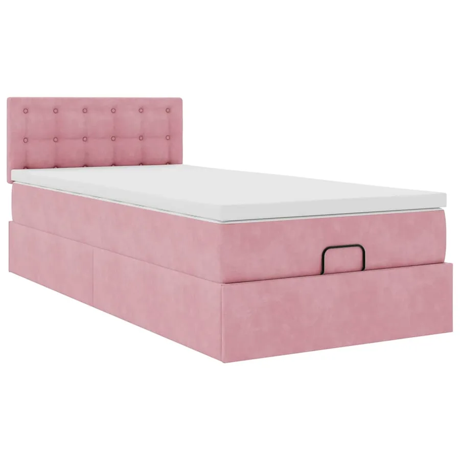 Cadre de lit ottoman avec matelas rose 90x200 cm velours - 10
