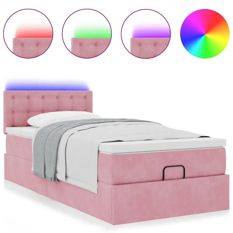 Cadre de lit ottoman avec matelas rose 90x200 cm velours - 5