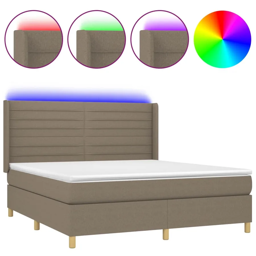 Sommier à lattes de lit matelas et LED Taupe 180x200 cm Tissu - 2