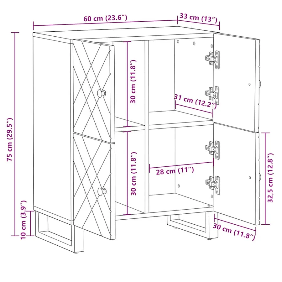 Buffet noir 60x33x75 cm bois massif de manguier - 11