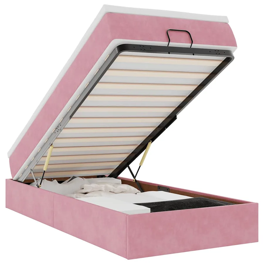 Cadre de lit ottoman avec matelas rose 90x200 cm velours - 2