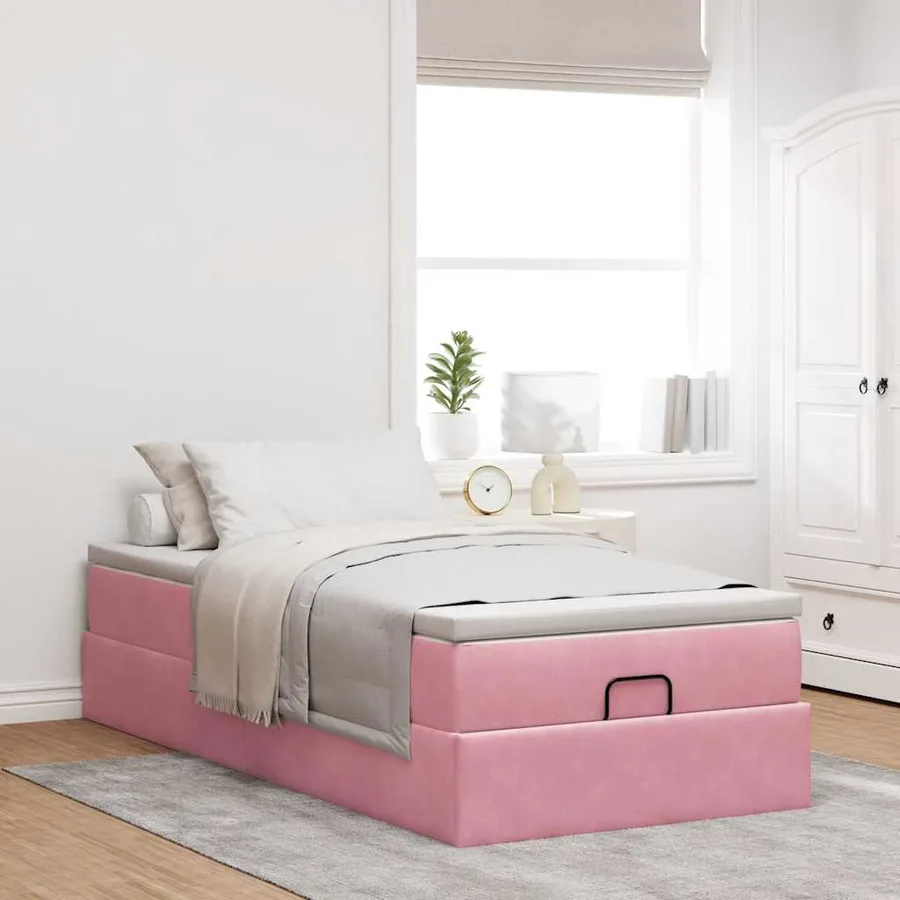 Cadre de lit ottoman avec matelas rose 90x200 cm velours - 3