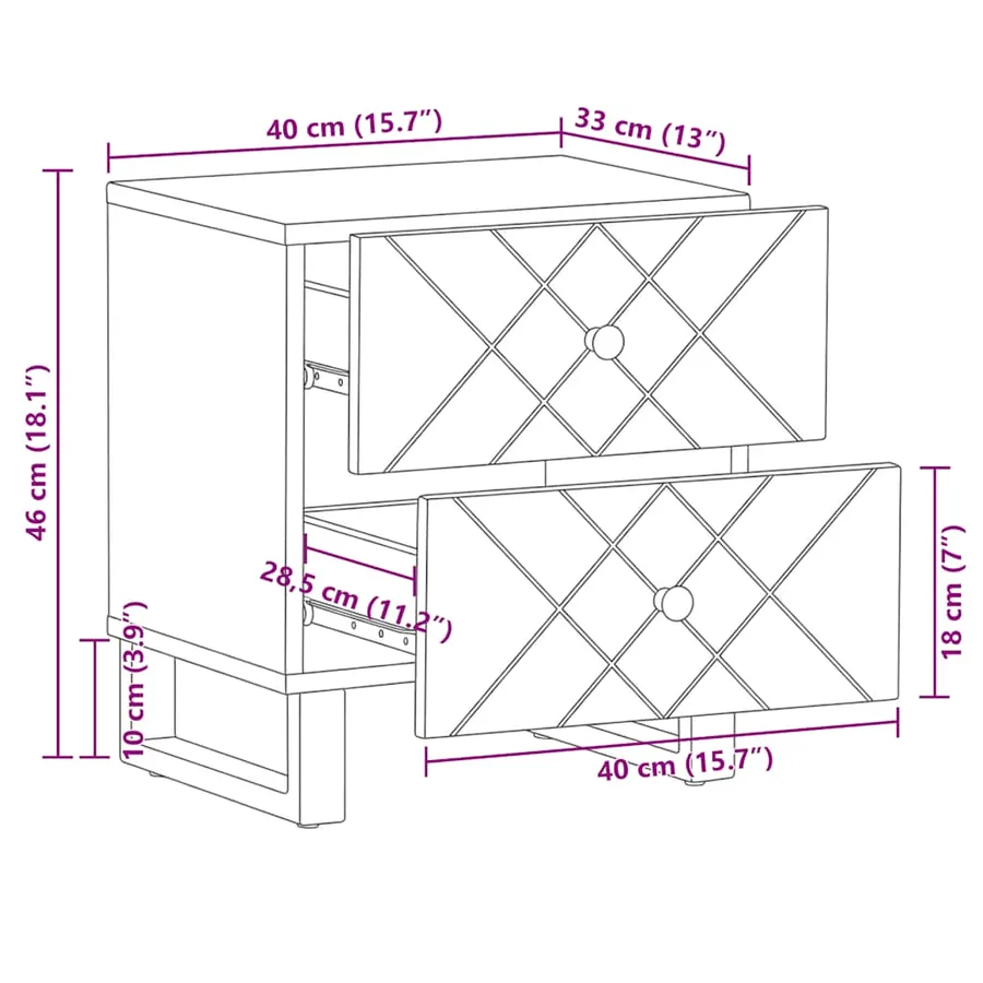 Tables de chevet 2 pcs noir 40x33x46 cm bois de manguier solide - 12