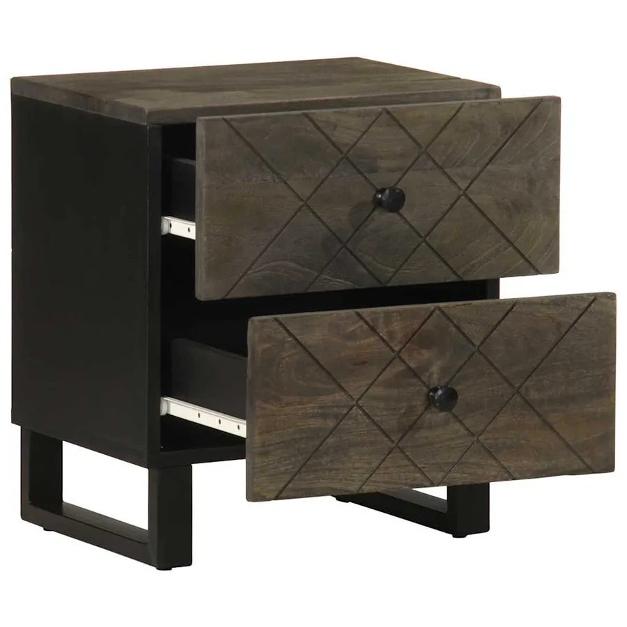 Tables de chevet 2 pcs noir 40x33x46 cm bois de manguier solide - 3