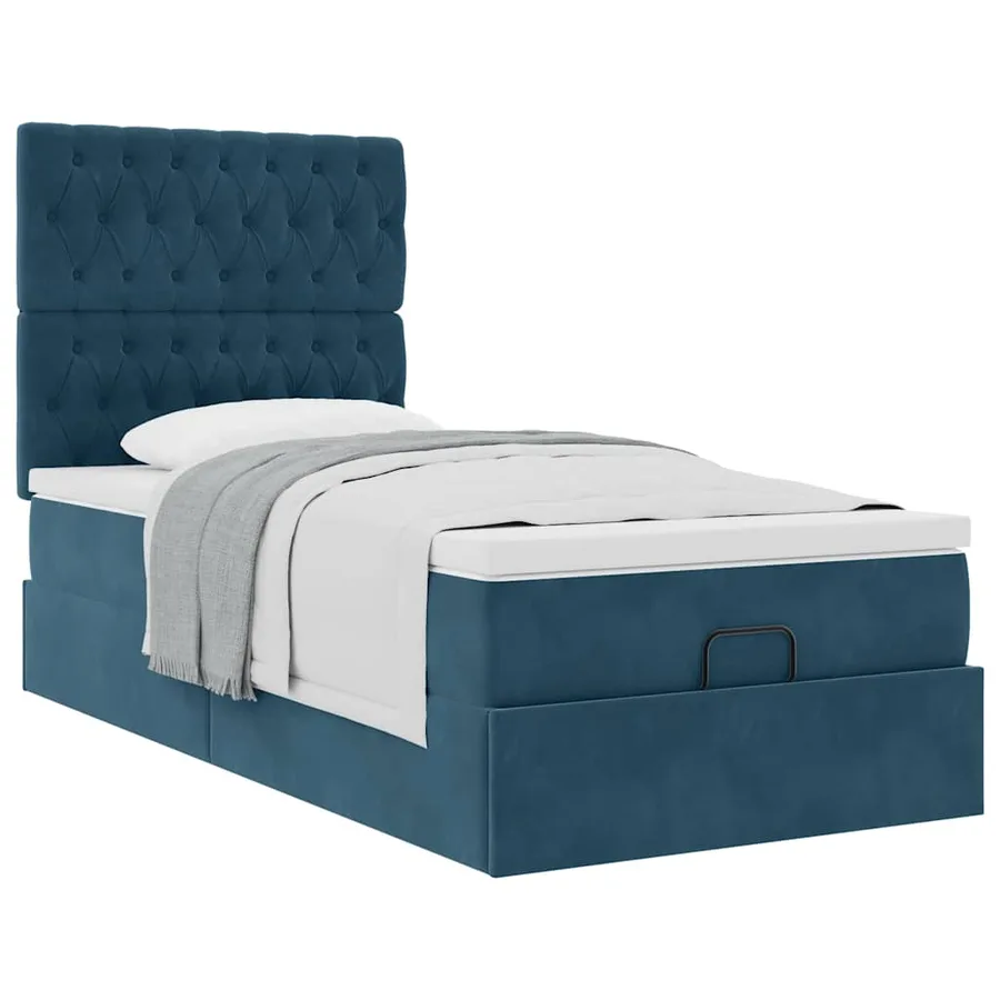 Cadre de lit ottoman avec matelas bleu foncé 90x200 cm velours - 5