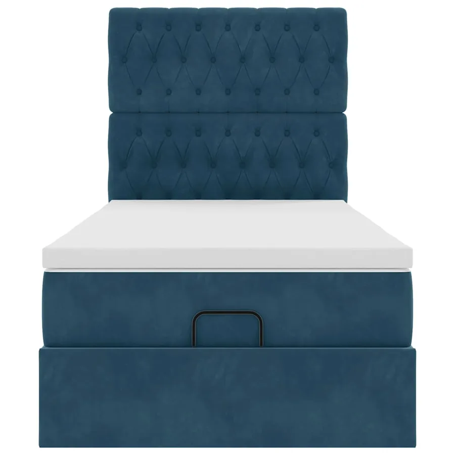 Cadre de lit ottoman avec matelas bleu foncé 90x200 cm velours - 7