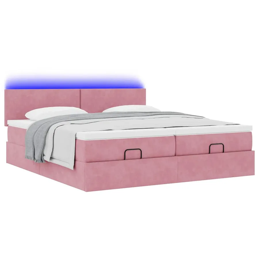 Cadre de lit ottoman avec matelas rose 180x200 cm velours - 6