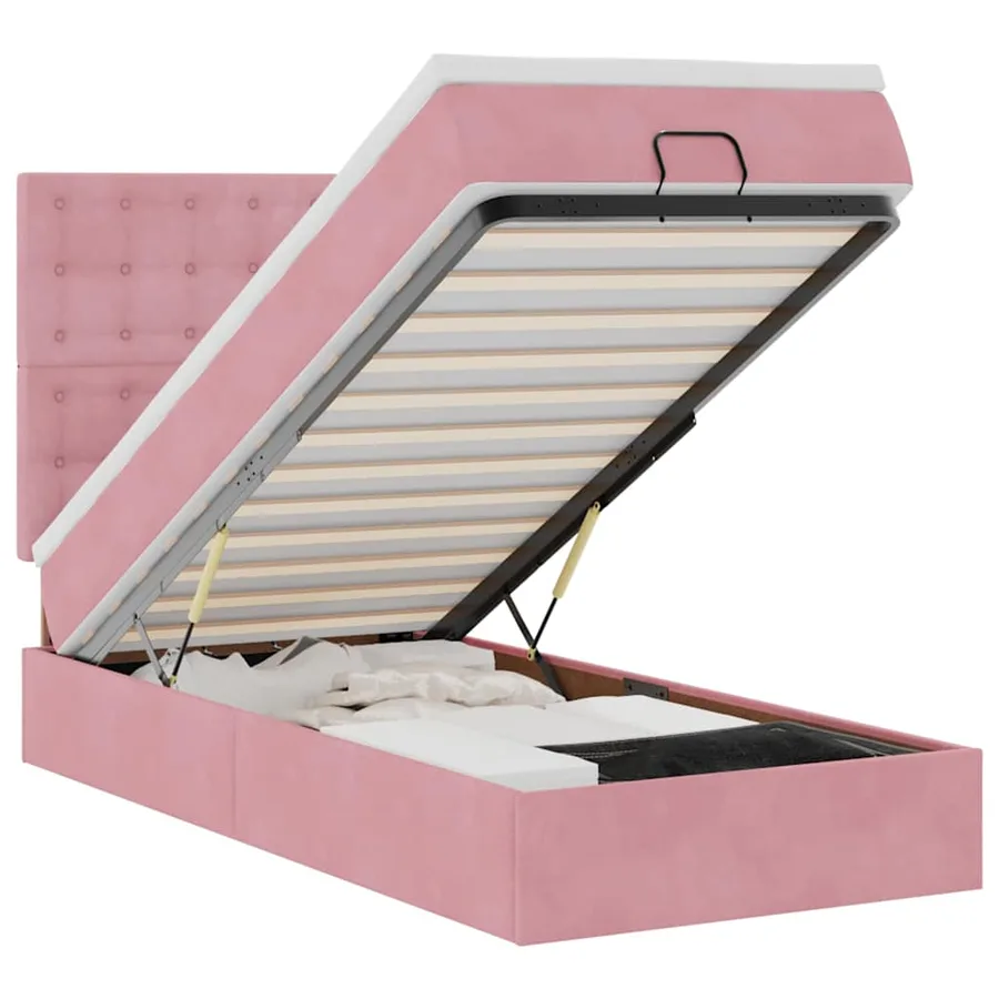 Cadre de lit ottoman avec matelas rose 90x200 cm velours - 2