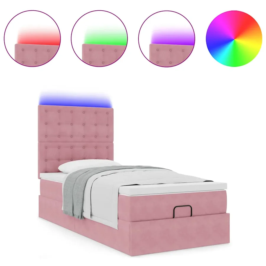 Cadre de lit ottoman avec matelas rose 90x200 cm velours - 5