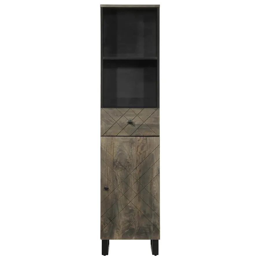 Armoire de salle de bain noir 38x33x160 cm bois massif manguier - 3