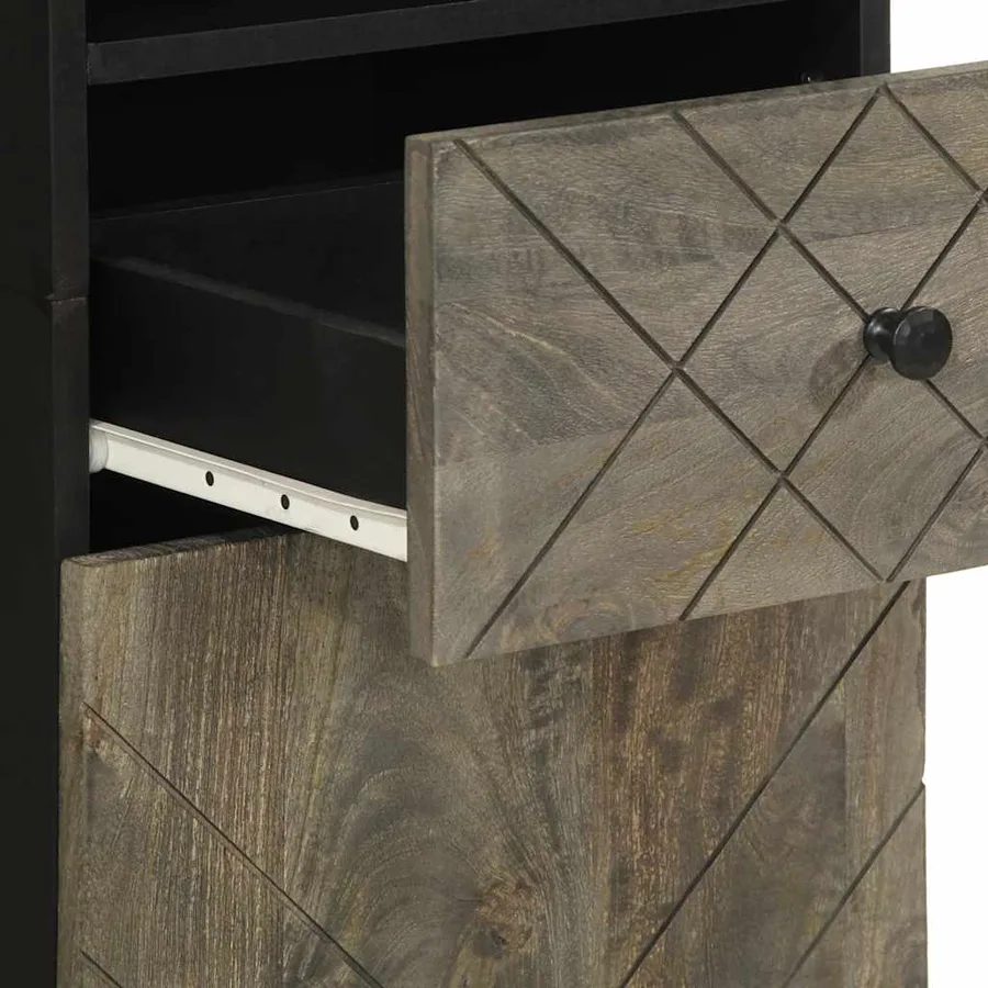 Armoire de salle de bain noir 38x33x160 cm bois massif manguier - 7