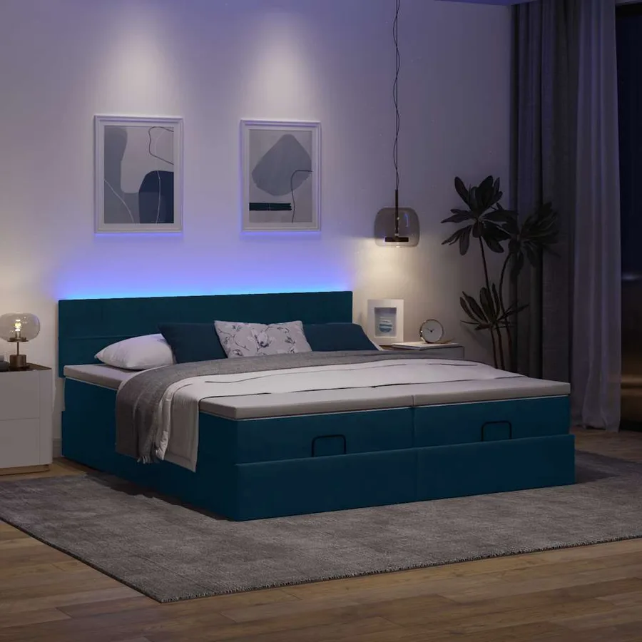 Cadre de lit ottoman avec matelas bleu foncé 200x200 cm velours - 3