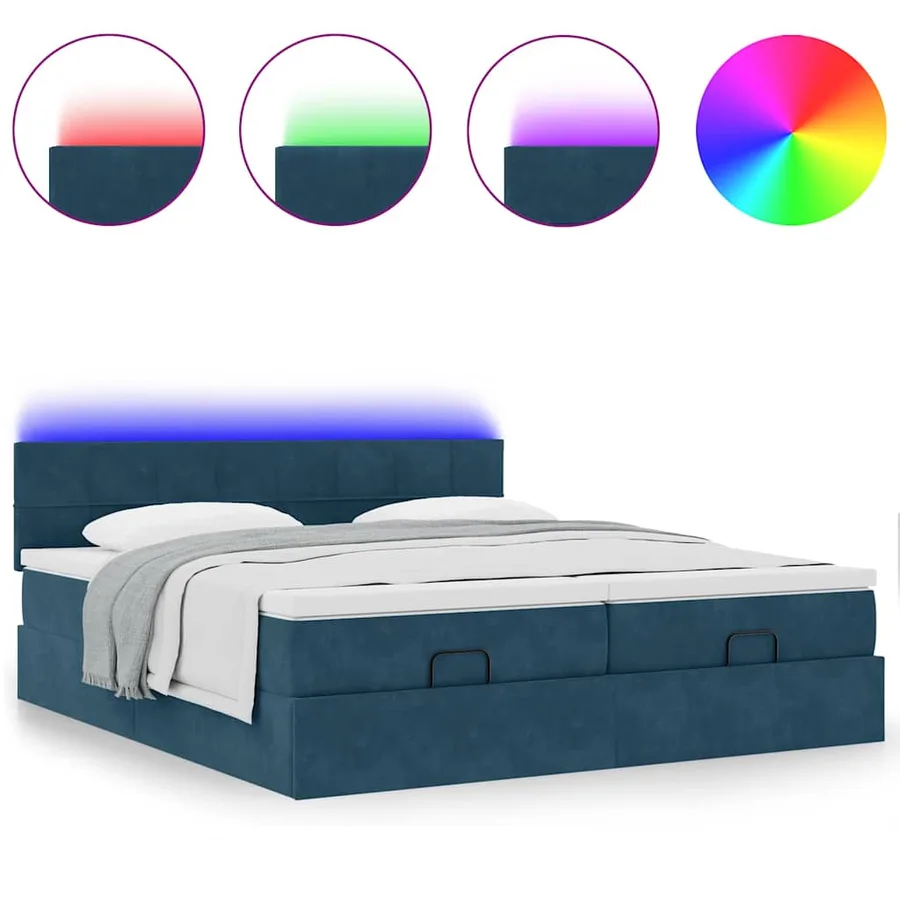 Cadre de lit ottoman avec matelas bleu foncé 200x200 cm velours - 5