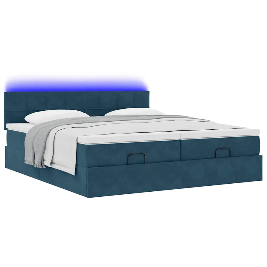 Cadre de lit ottoman avec matelas bleu foncé 200x200 cm velours - 6