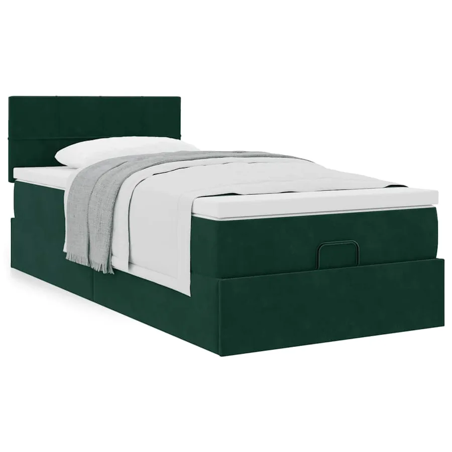 Cadre de lit ottoman avec matelas vert foncé 90x200 cm velours - 4