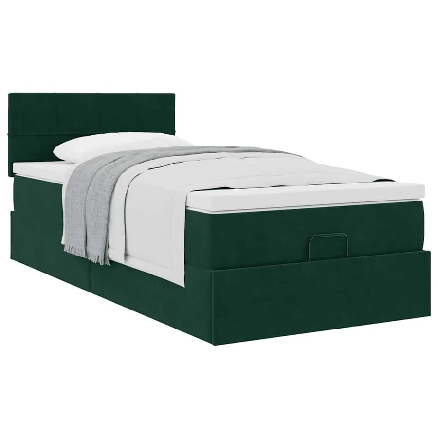Cadre de lit ottoman avec matelas vert foncé 90x200 cm velours - 5