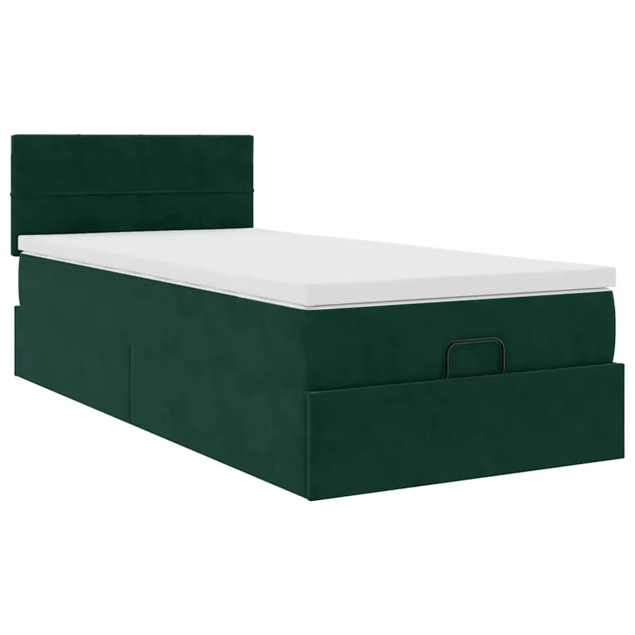 Cadre de lit ottoman avec matelas vert foncé 90x200 cm velours - 6
