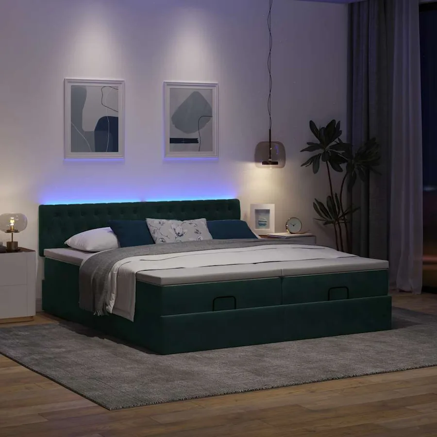 Cadre de lit ottoman avec matelas vert foncé 180x200cm velours - 3