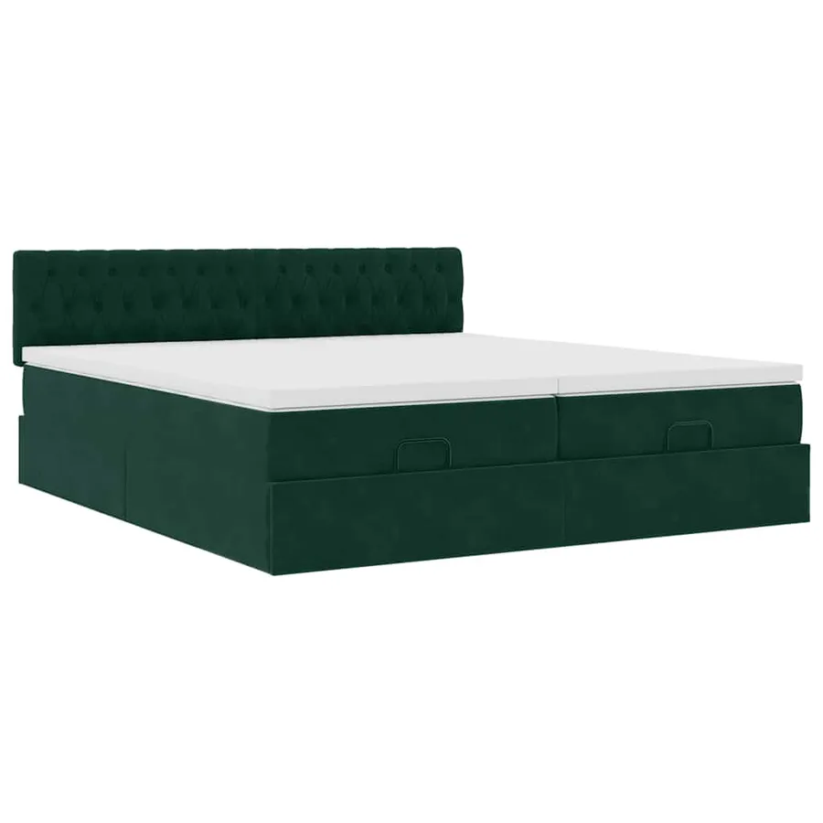 Cadre de lit ottoman avec matelas vert foncé 180x200cm velours - 7
