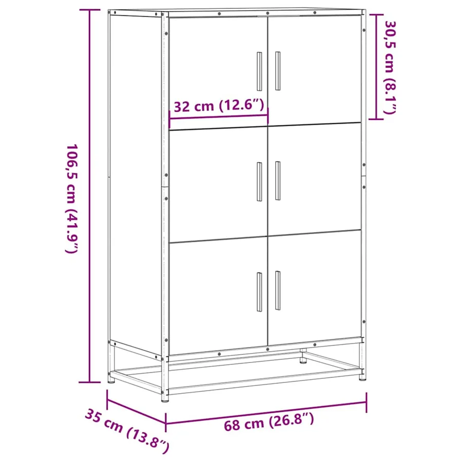 Buffet haut noir 68x35x106,5 cm bois d'ingénierie et métal - 10