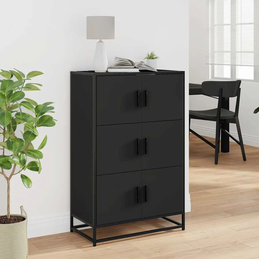 Buffet haut noir 68x35x106,5 cm bois d'ingénierie et métal - 3