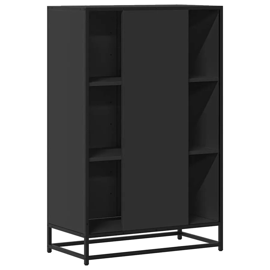 Buffet haut noir 68x35x106,5 cm bois d'ingénierie et métal - 6
