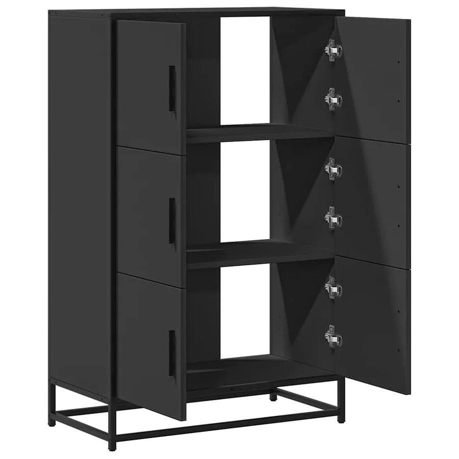 Buffet haut noir 68x35x106,5 cm bois d'ingénierie et métal - 7