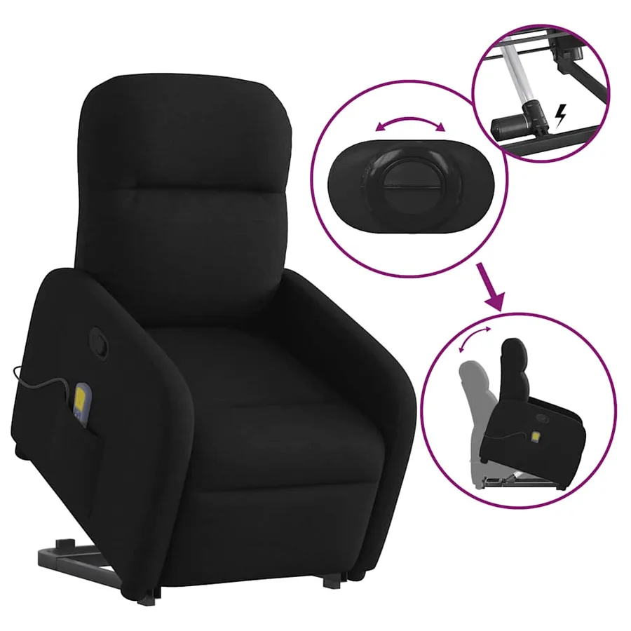 Fauteuil de massage inclinable Noir Tissu - 9