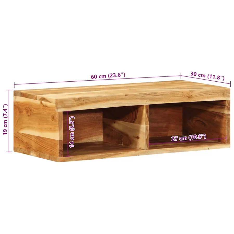 Meuble TV mural 60x30x19 cm bois massif d'acacia - 11
