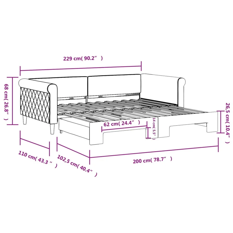 Lit de jour avec gigogne sans matelas gris foncé 100x200 cm - 11