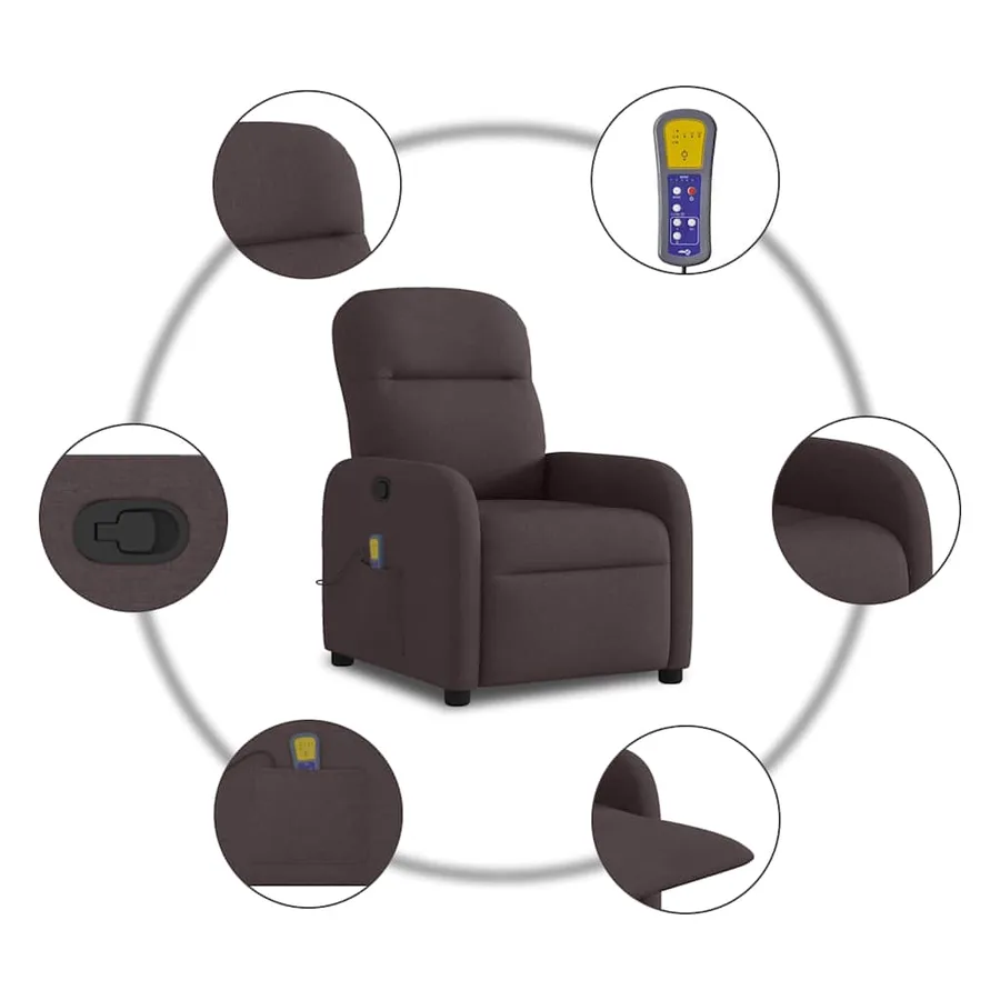 Fauteuil de massage inclinable Marron foncé Tissu - 8