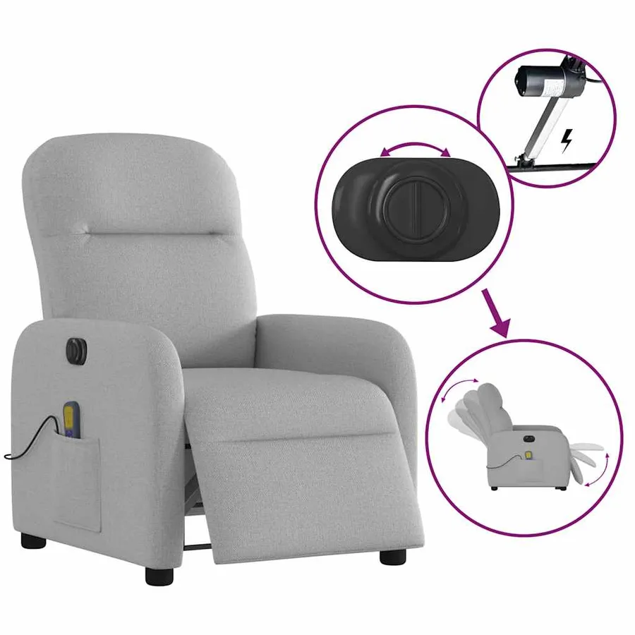 Fauteuil de massage inclinable électrique gris nuage tissu - 10