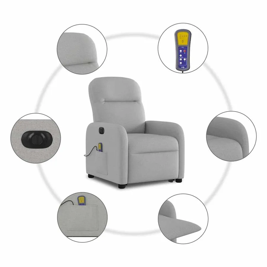 Fauteuil inclinable de massage électrique gris nuage tissu - 11