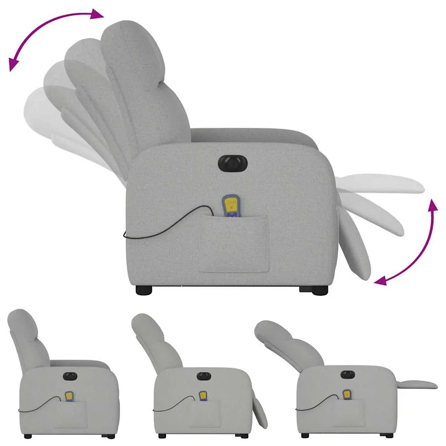 Fauteuil inclinable de massage électrique gris nuage tissu - 8