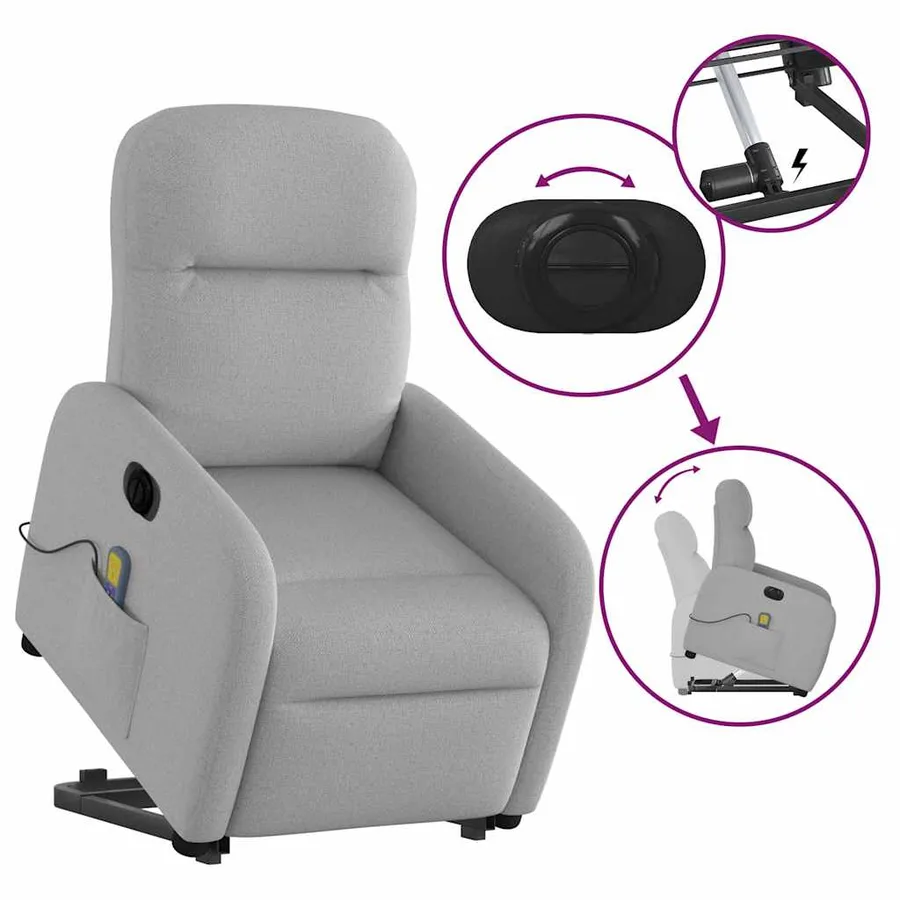 Fauteuil inclinable de massage électrique gris nuage tissu - 9