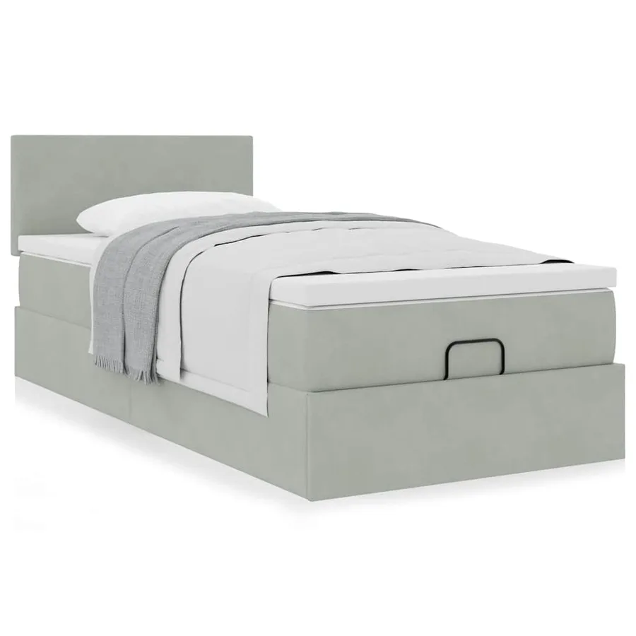Cadre de lit ottoman et matelas gris clair 90x190 cm velours - 4