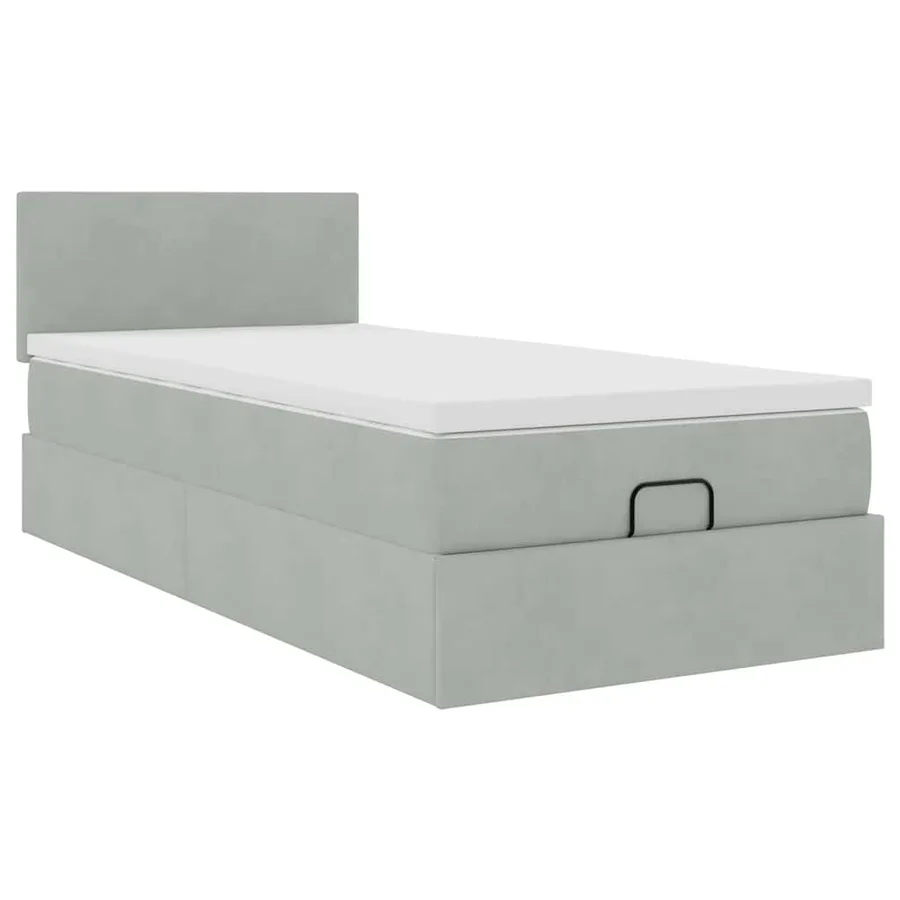 Cadre de lit ottoman et matelas gris clair 90x190 cm velours - 6