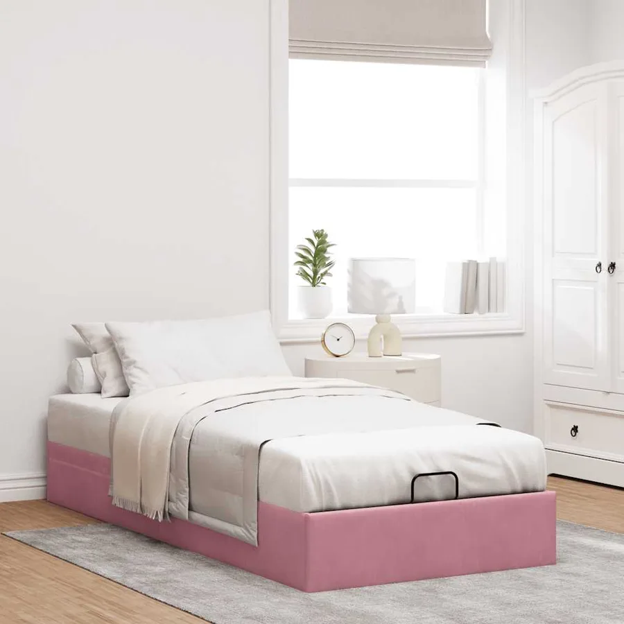 Cadre de lit ottoman sans matelas rose 90x190 cm velours - 3