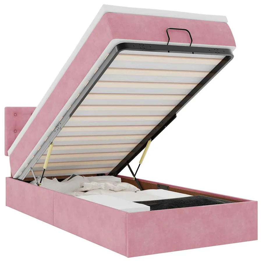 Cadre de lit ottoman avec matelas rose 90x190 cm velours - 2
