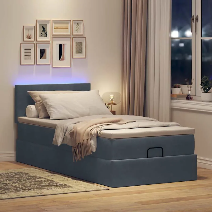 Cadre de lit ottoman avec matelas gris foncé 90x190 cm velours - 3