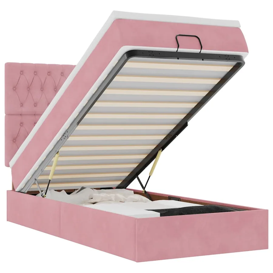 Cadre de lit ottoman avec matelas rose 90x190 cm velours - 2